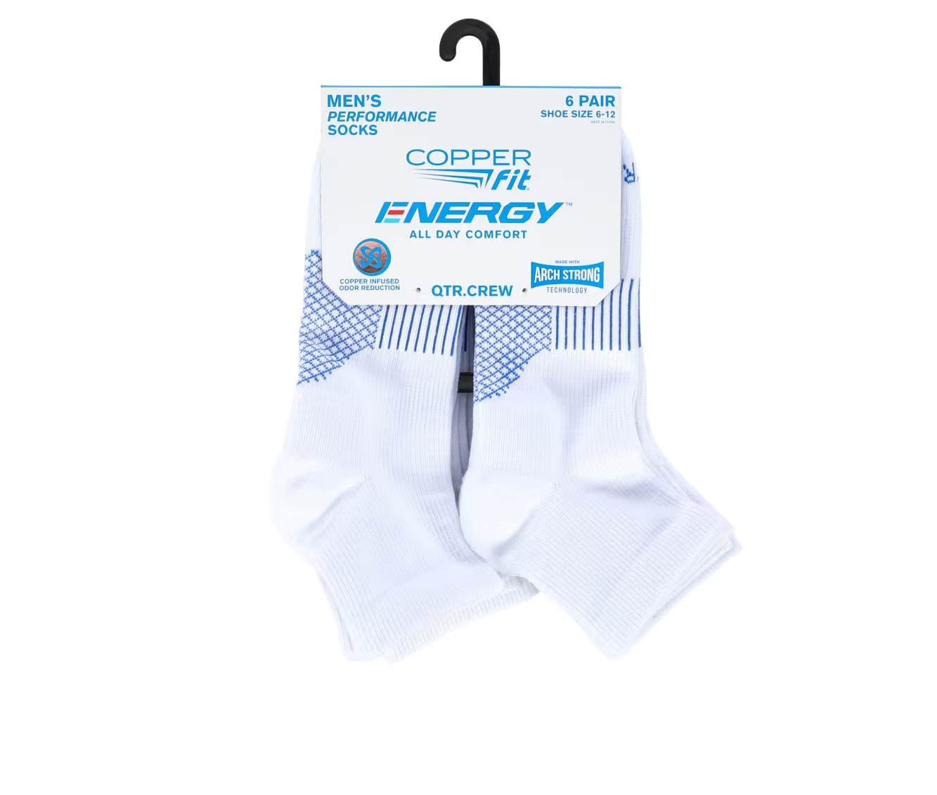 Copper Fit 6 Pack Men's Energy Quarter Crew Socks