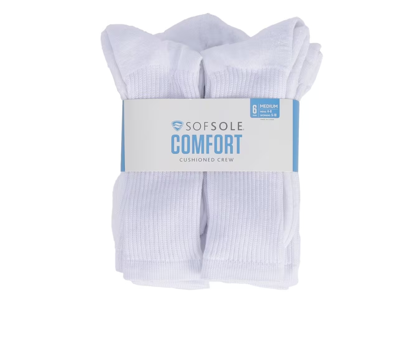 Sof Sole 6 Pair Comfort Cushioned Crew Socks